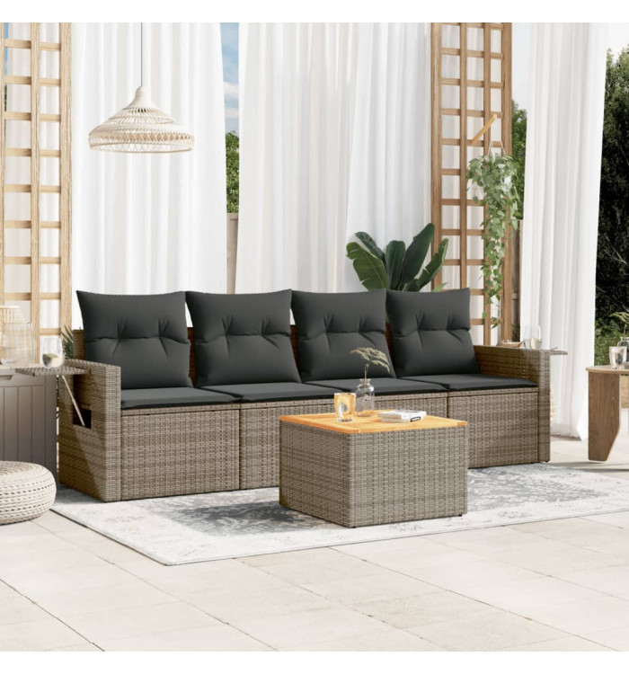 Salon de jardin 5 pcs avec coussins gris résine tressée | Mobilier & Déco