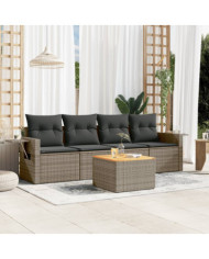 Salon de jardin 5 pcs avec coussins gris résine tressée | Mobilier & Déco