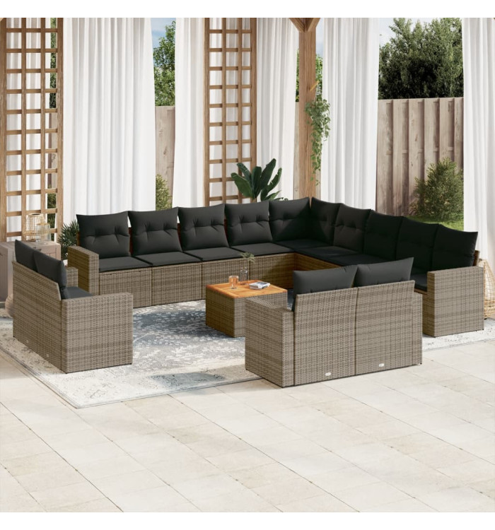 Salon de jardin avec coussins 14 pcs gris résine tressée | Mobilier & Déco