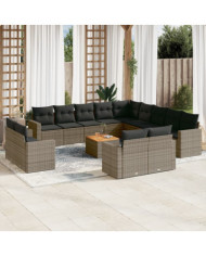 Salon de jardin avec coussins 14 pcs gris résine tressée | Mobilier & Déco