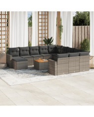 Salon de jardin avec coussins 13 pcs gris résine tressée | Mobilier & Déco
