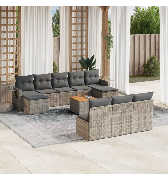 Salon de jardin 11 pcs avec coussins gris résine tressée | Mobilier & Déco