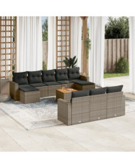 Salon de jardin 11 pcs avec coussins gris résine tressée | Mobilier & Déco