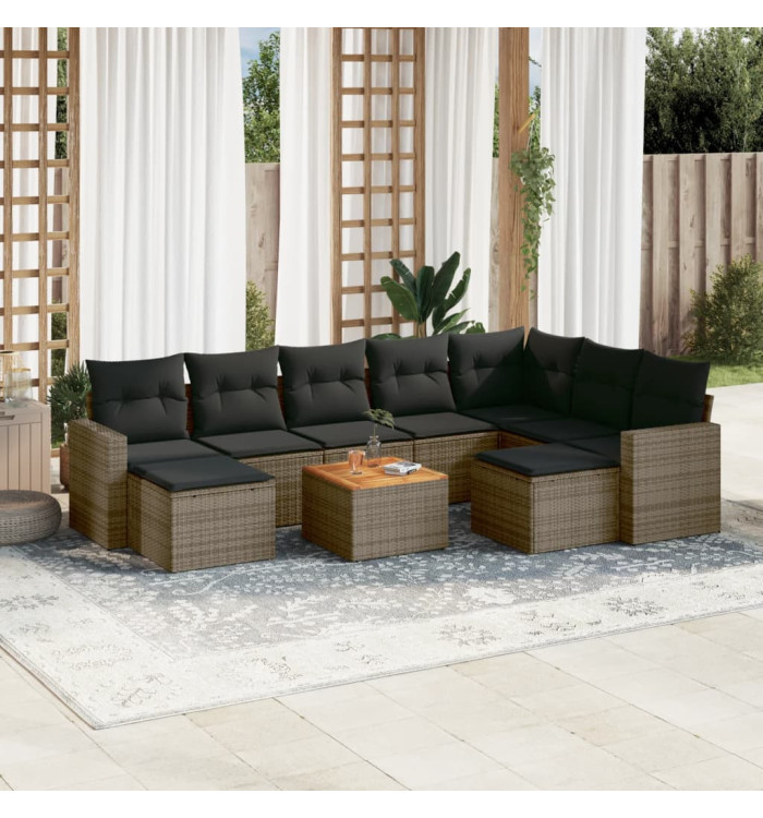 Salon de jardin avec coussins 10 pcs gris résine tressée | Mobilier & Déco