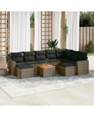 Salon de jardin avec coussins 10 pcs gris résine tressée | Mobilier & Déco