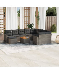 Salon de jardin 11 pcs avec coussins gris résine tressée | Mobilier & Déco