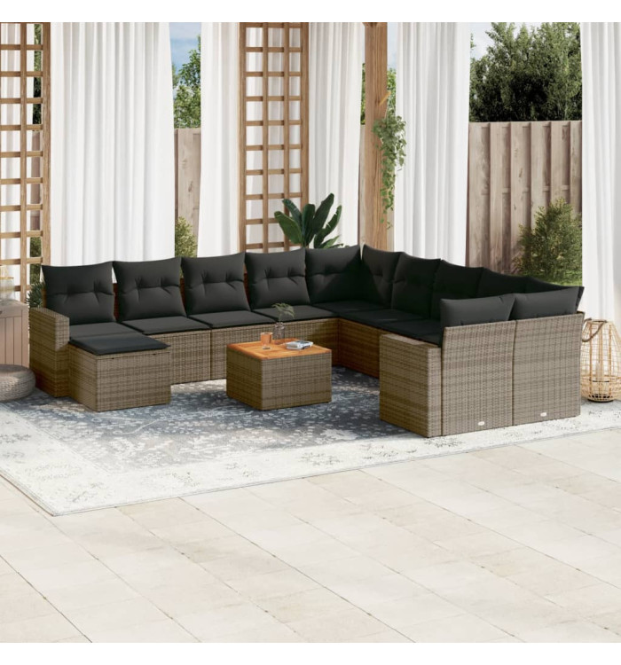 Salon de jardin avec coussins 12 pcs gris résine tressée | Mobilier & Déco