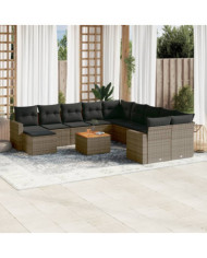 Salon de jardin avec coussins 12 pcs gris résine tressée | Mobilier & Déco