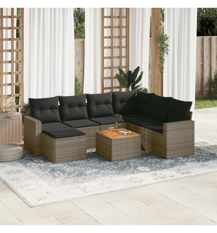 Salon de jardin 8 pcs avec coussins gris résine tressée | Mobilier & Déco