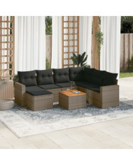 Salon de jardin 8 pcs avec coussins gris résine tressée | Mobilier & Déco