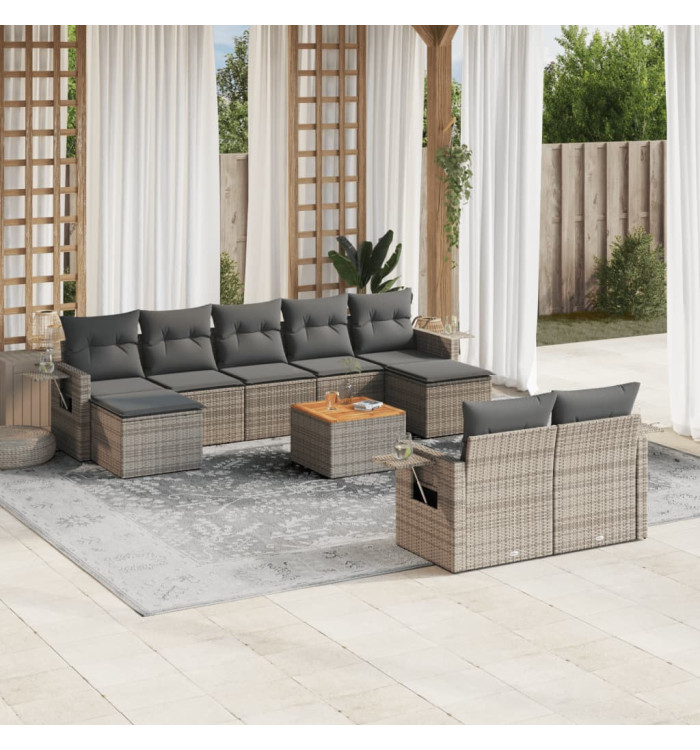 Salon de jardin avec coussins 10 pcs gris résine tressée | Mobilier & Déco