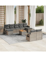 Salon de jardin avec coussins 10 pcs gris résine tressée | Mobilier & Déco