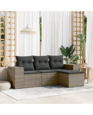 Salon de jardin 4 pcs avec coussins gris résine tressée | Mobilier & Déco