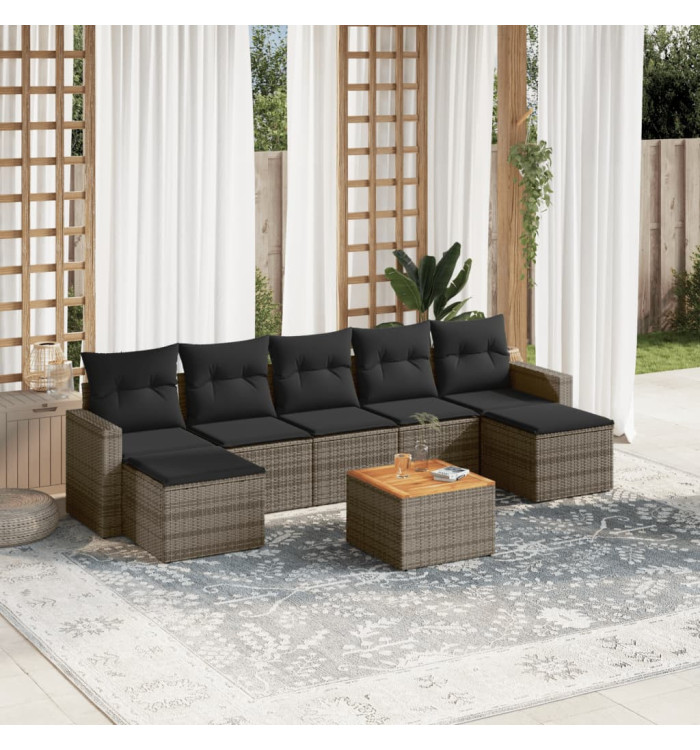 Salon de jardin 8 pcs avec coussins gris résine tressée | Mobilier & Déco