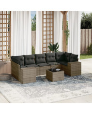Salon de jardin 8 pcs avec coussins gris résine tressée | Mobilier & Déco