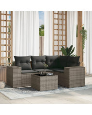 Salon de jardin 5 pcs avec coussins gris résine tressée | Mobilier & Déco