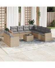 Salon de jardin avec coussins 10 pcs beige résine tressée | Mobilier & Déco