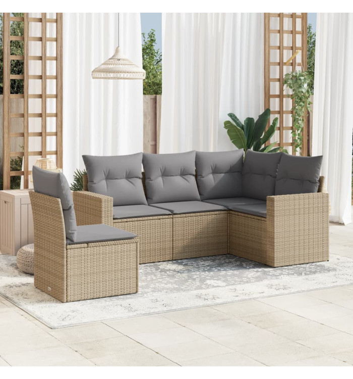 Salon de jardin avec coussins 5 pcs beige résine tressée | Mobilier & Déco