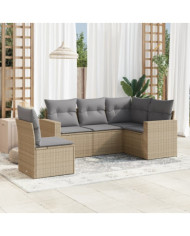 Salon de jardin avec coussins 5 pcs beige résine tressée | Mobilier & Déco