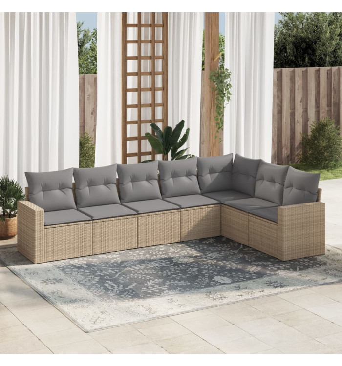 Salon de jardin avec coussins 7 pcs beige résine tressée | Mobilier & Déco