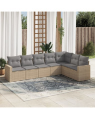 Salon de jardin avec coussins 7 pcs beige résine tressée | Mobilier & Déco