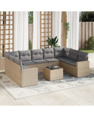 Salon de jardin avec coussins 10 pcs beige résine tressée | Mobilier & Déco