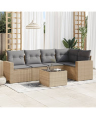 Salon de jardin avec coussins 6 pcs beige résine tressée | Mobilier & Déco