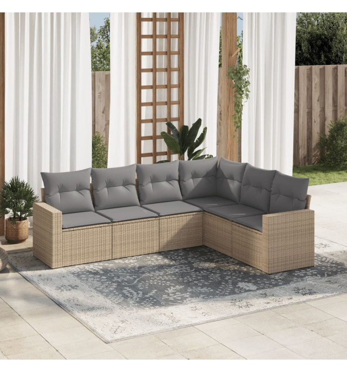 Salon de jardin avec coussins 6 pcs beige résine tressée | Mobilier & Déco