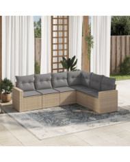 Salon de jardin avec coussins 6 pcs beige résine tressée | Mobilier & Déco