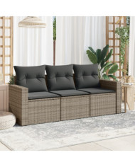Salon de jardin avec coussins 3 pcs gris résine tressée | Mobilier & Déco