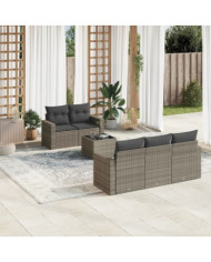 Salon de jardin 6 pcs avec coussins gris résine tressée | Mobilier & Déco