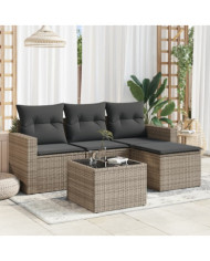 Salon de jardin 5 pcs avec coussins gris résine tressée | Mobilier & Déco