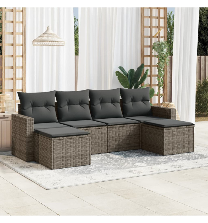 Salon de jardin 6 pcs avec coussins gris résine tressée | Mobilier & Déco