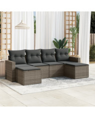 Salon de jardin 6 pcs avec coussins gris résine tressée | Mobilier & Déco