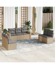 Salon de jardin avec coussins 7 pcs beige résine tressée | Mobilier & Déco