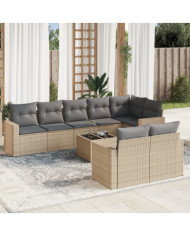 Salon de jardin avec coussins 9 pcs beige résine tressée | Mobilier & Déco