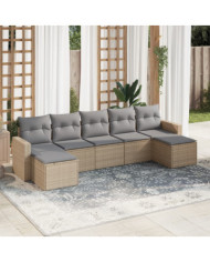 Salon de jardin avec coussins 7 pcs beige résine tressée | Mobilier & Déco