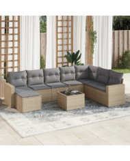Salon de jardin avec coussins 9 pcs beige résine tressée | Mobilier & Déco