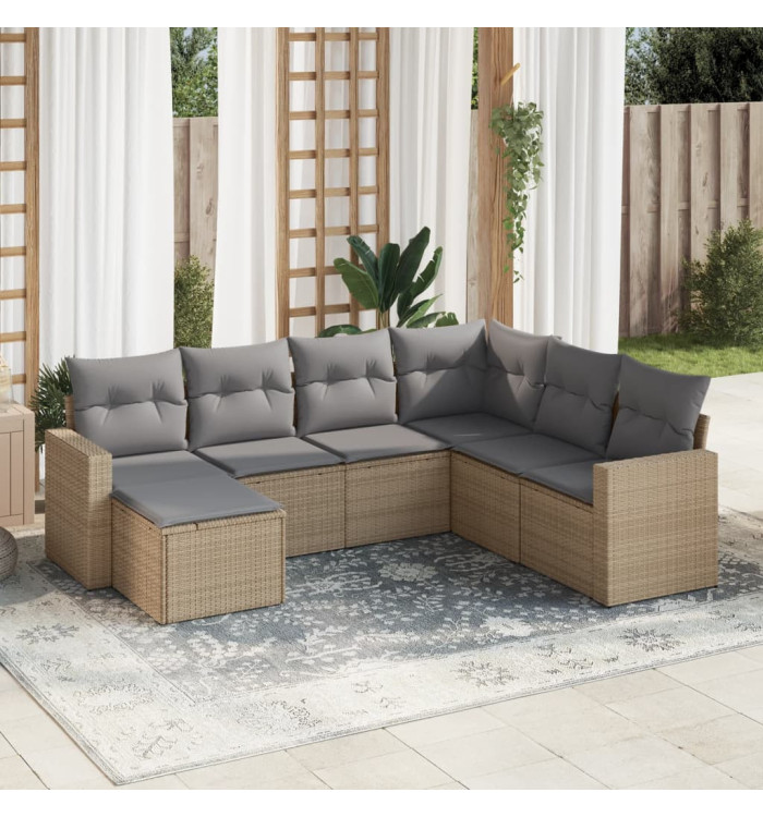 Salon de jardin avec coussins 7 pcs beige résine tressée | Mobilier & Déco