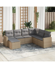 Salon de jardin avec coussins 7 pcs beige résine tressée | Mobilier & Déco