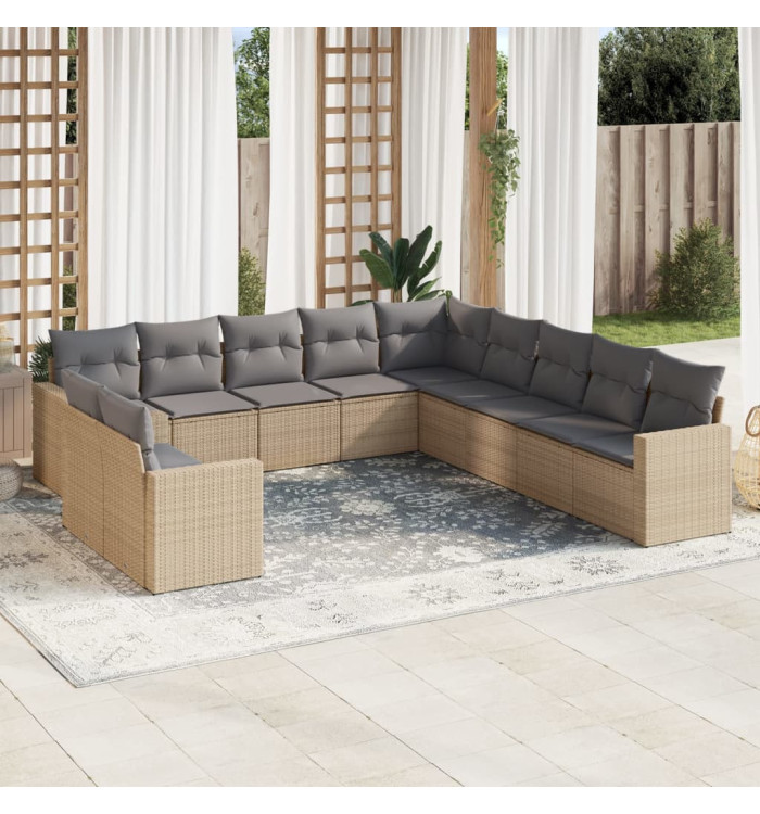Salon de jardin 11 pcs avec coussins beige résine tressée | Mobilier & Déco