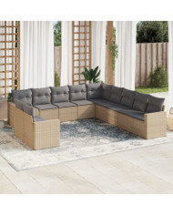 Salon de jardin 11 pcs avec coussins beige résine tressée | Mobilier & Déco