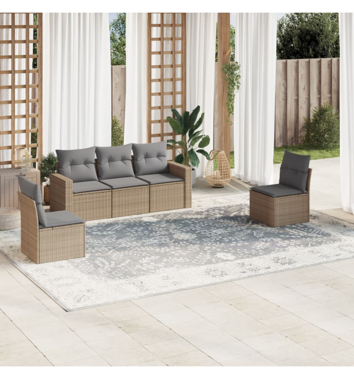 Salon de jardin avec coussins 5 pcs beige résine tressée | Mobilier & Déco