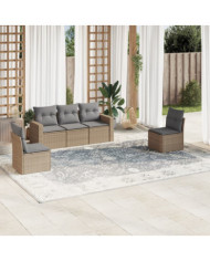 Salon de jardin avec coussins 5 pcs beige résine tressée | Mobilier & Déco