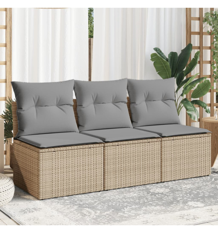Canapé de jardin avec coussins 3 places beige résine tressée | Mobilier & Déco
