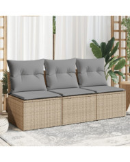 Canapé de jardin avec coussins 3 places beige résine tressée | Mobilier & Déco
