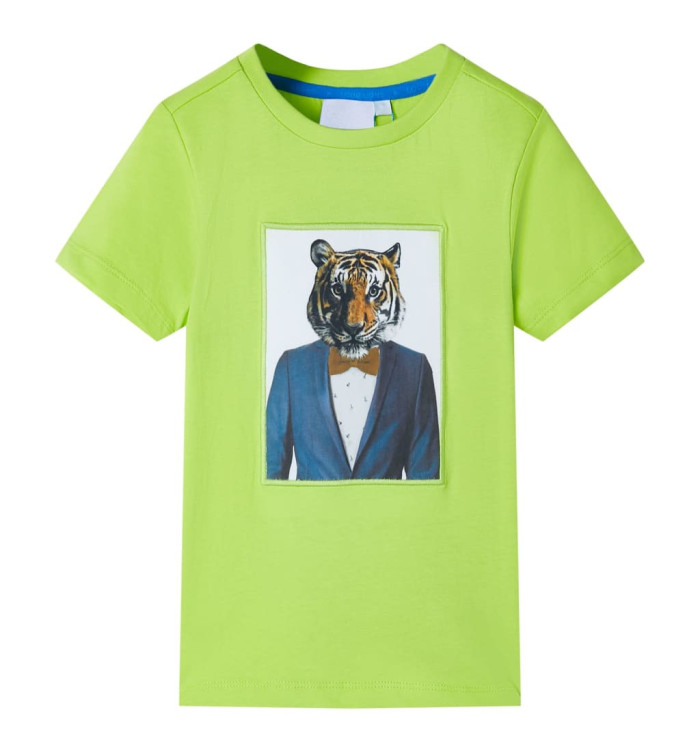T-shirt pour enfants avec manches courtes vert citron 140 | Mobilier & Déco
