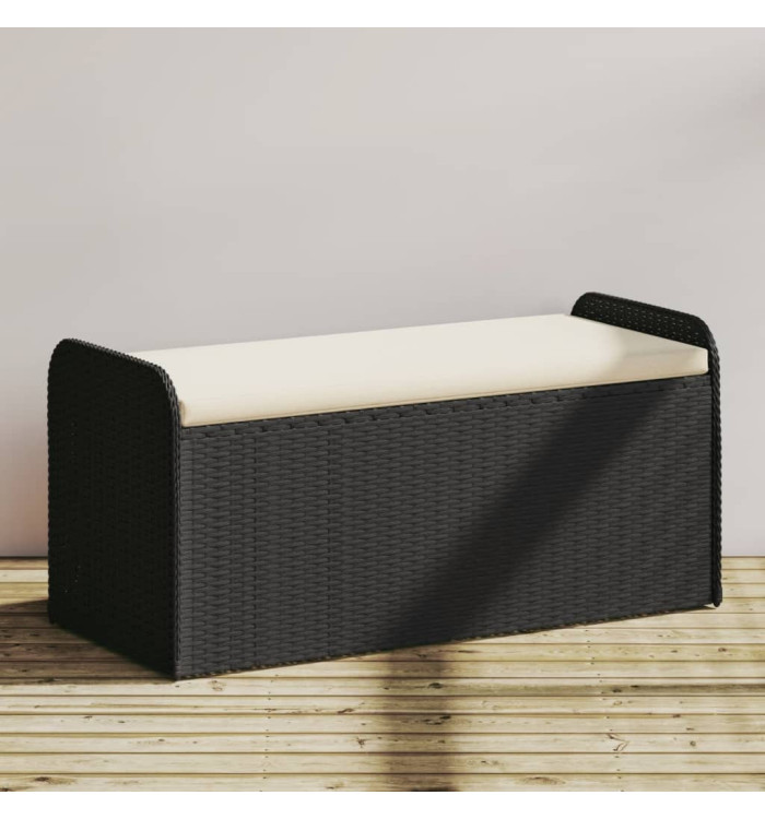 Banc de rangement avec coussin noir 115x51x52 cm résine tressée | Mobilier & Déco