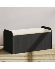 Banc de rangement avec coussin noir 115x51x52 cm résine tressée | Mobilier & Déco