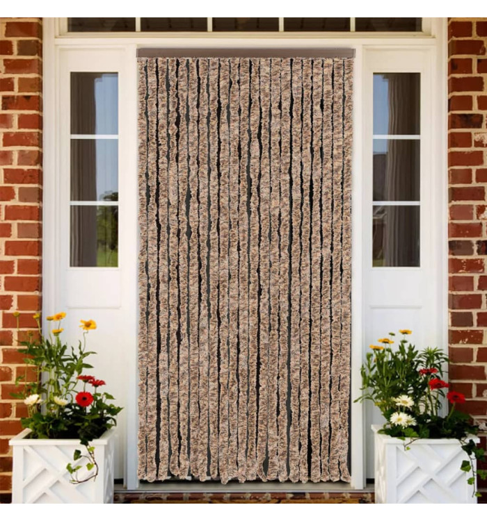 Rideau anti-mouches beige et marron foncé 90x200 cm chenille | Mobilier & Déco